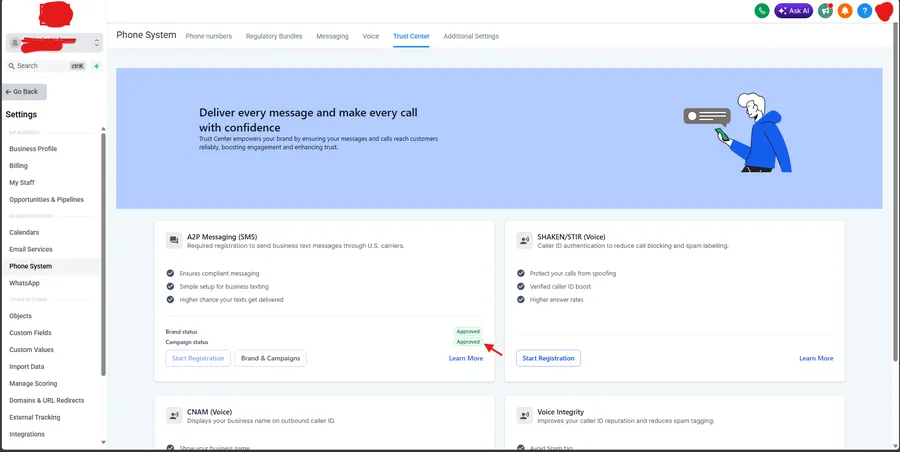 SMS deliverability setup